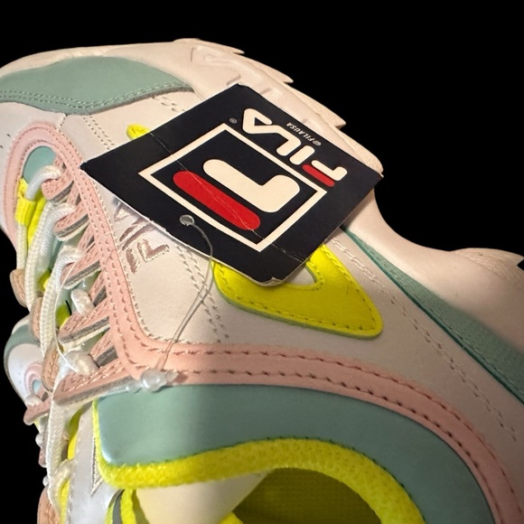 New, Fila Disruptor II Premium (Big Kid) White/Safety Yellow/Blue, Size 6 - Picture 7 of 14